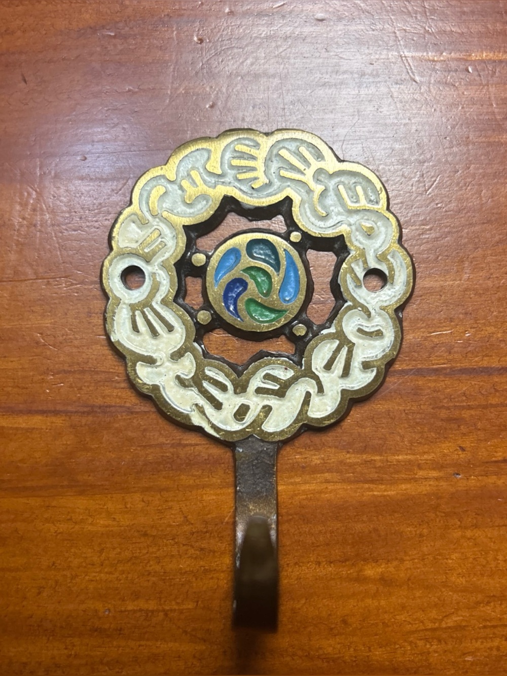 Vintage 1971 Ecology Designs “The Starship Earth” Enamel Brass Wall Hook